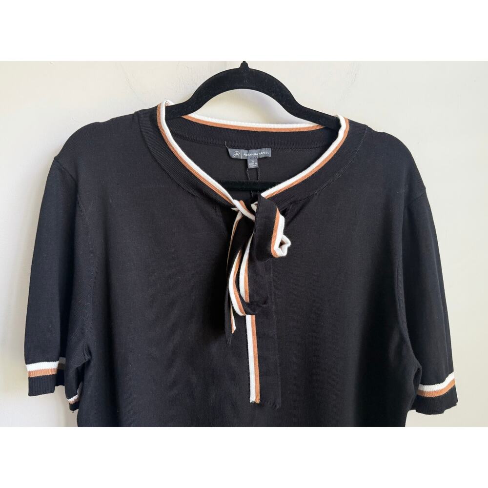 Adrianna Papell Double Tipped Tie Neck Sweater Black Ivory Camel Womens XL NWT - Picture 4 of 9